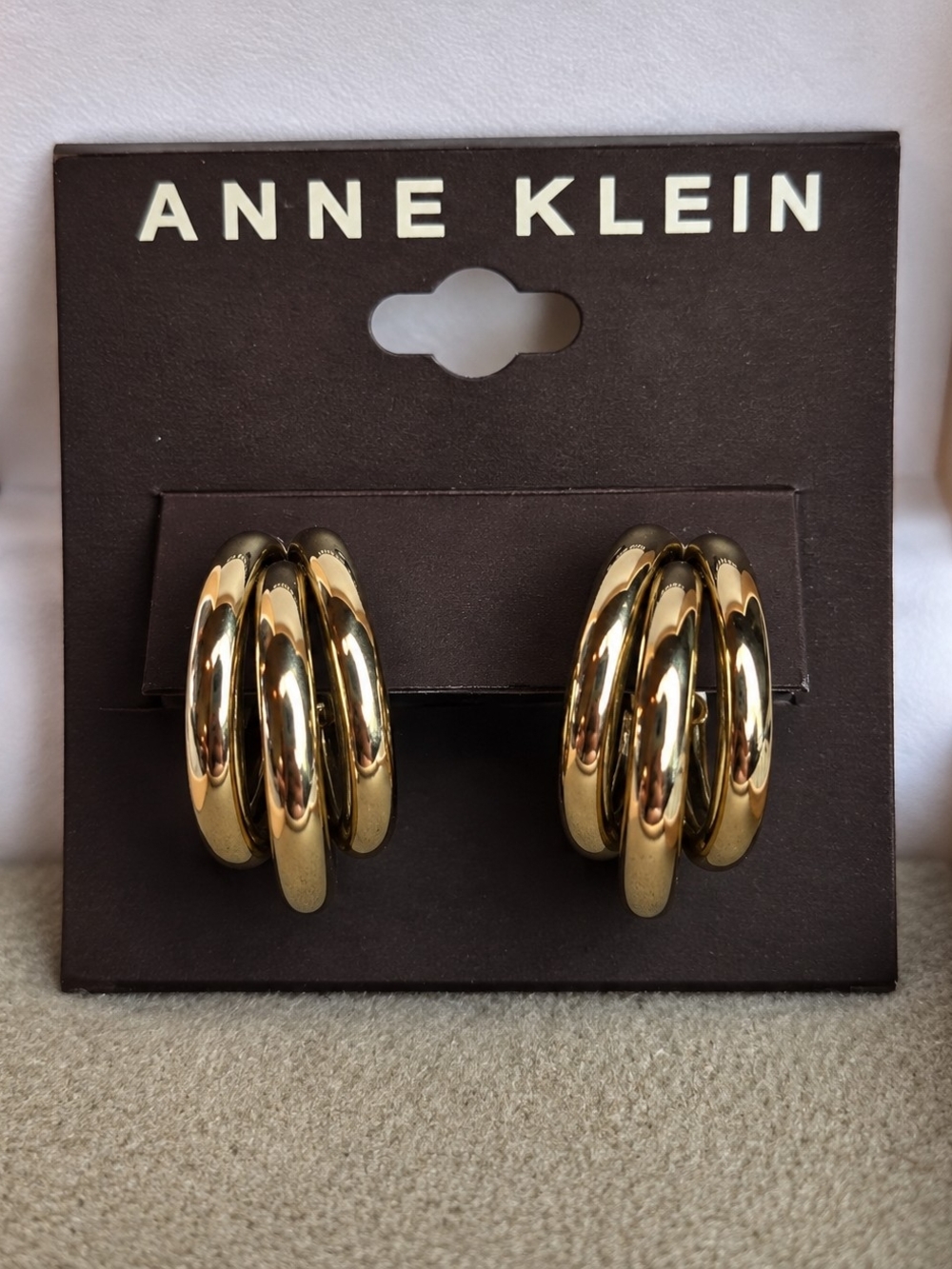Anne Klein Gold Tone Triple Hoop Clip-On Earrings